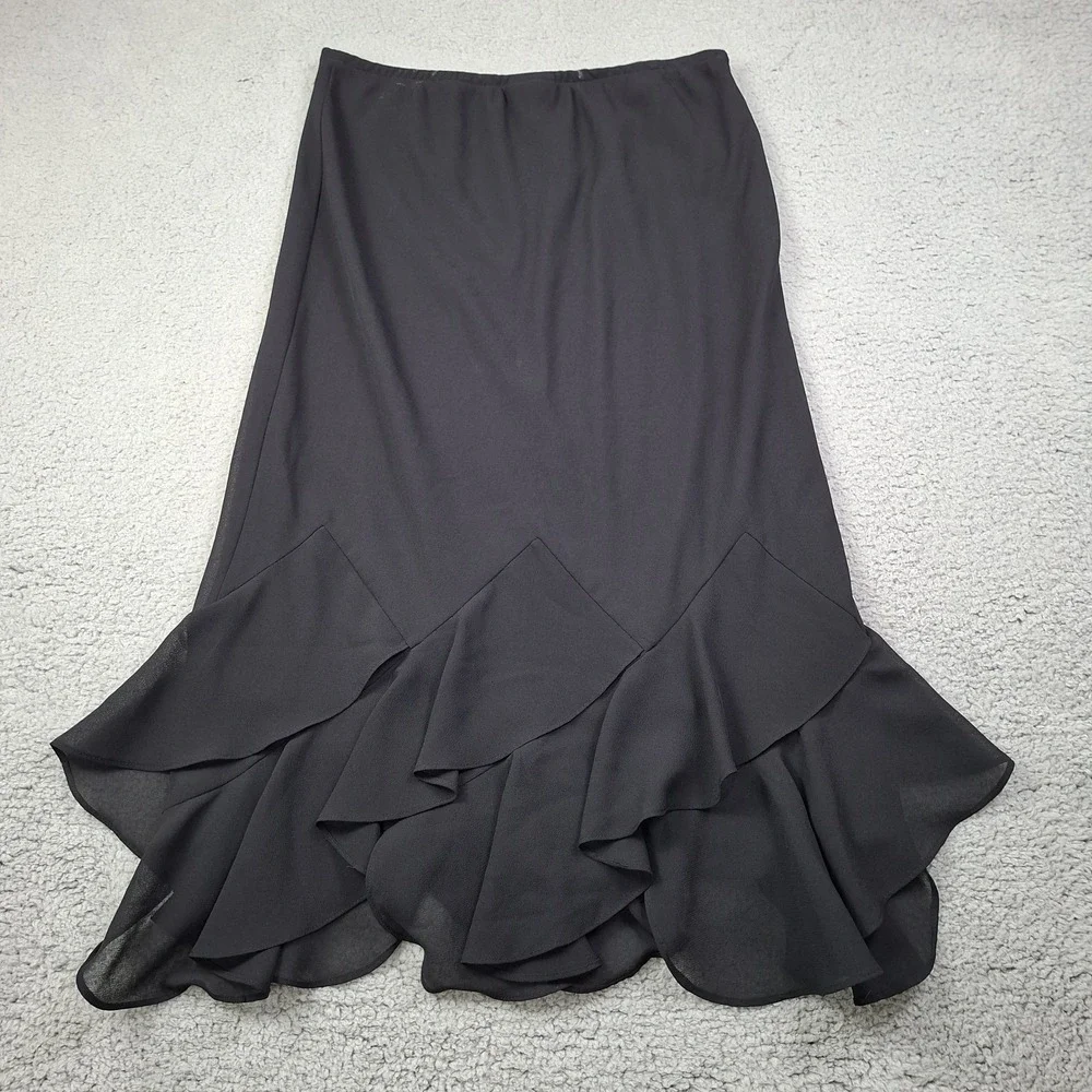 Vintage Metaphor Black Layered Ruffle Hem Fit and Flare Skirt Sz XL Dressy